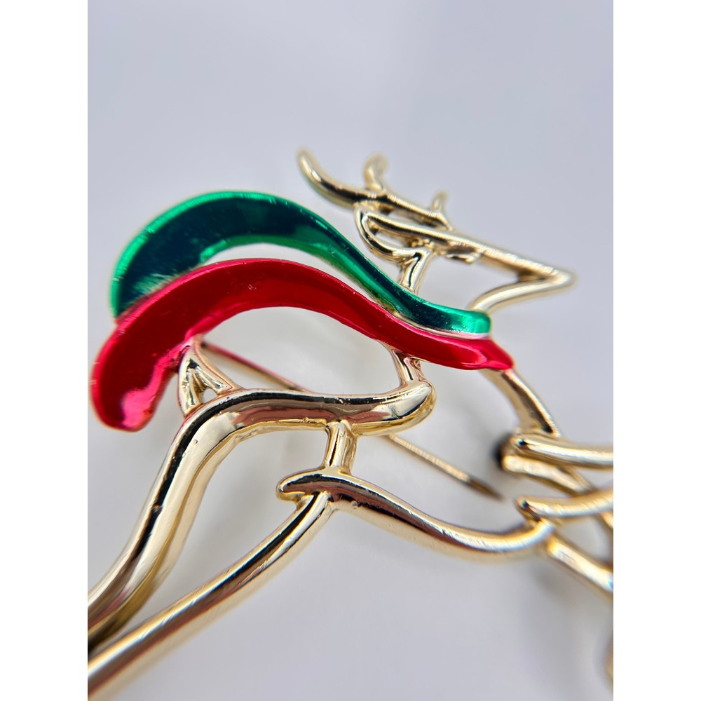 Danecraft Reindeer Brooch Womens OS Gold Excellent Festive Enamel Scarf Pin